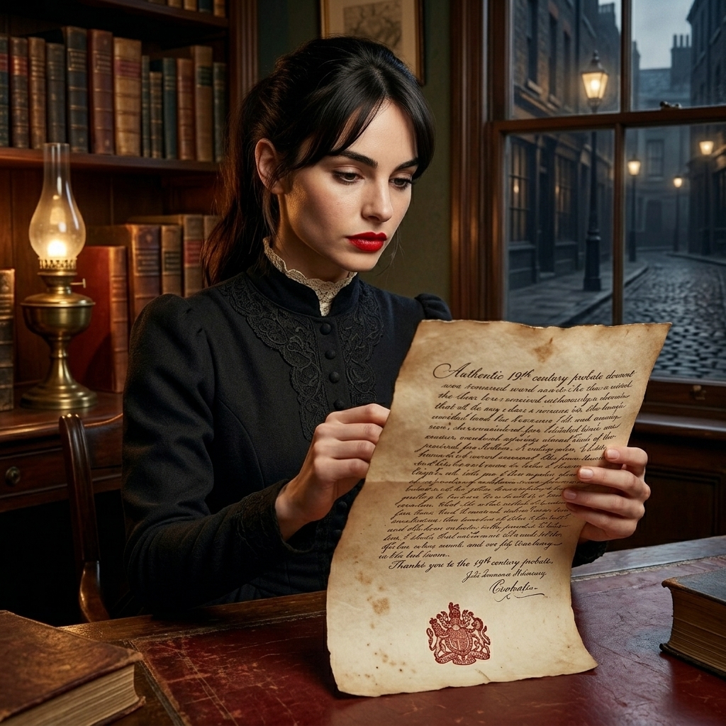 Cindy at her desk, intensely scrutinizing a digitized copy of an 1887 handwritten will